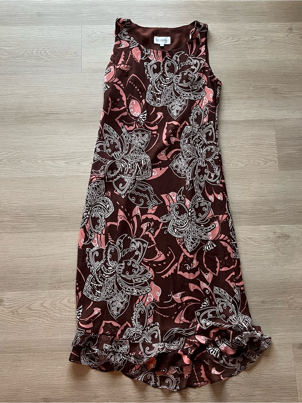 Studio I Brown & Pink Floral Midi Dress